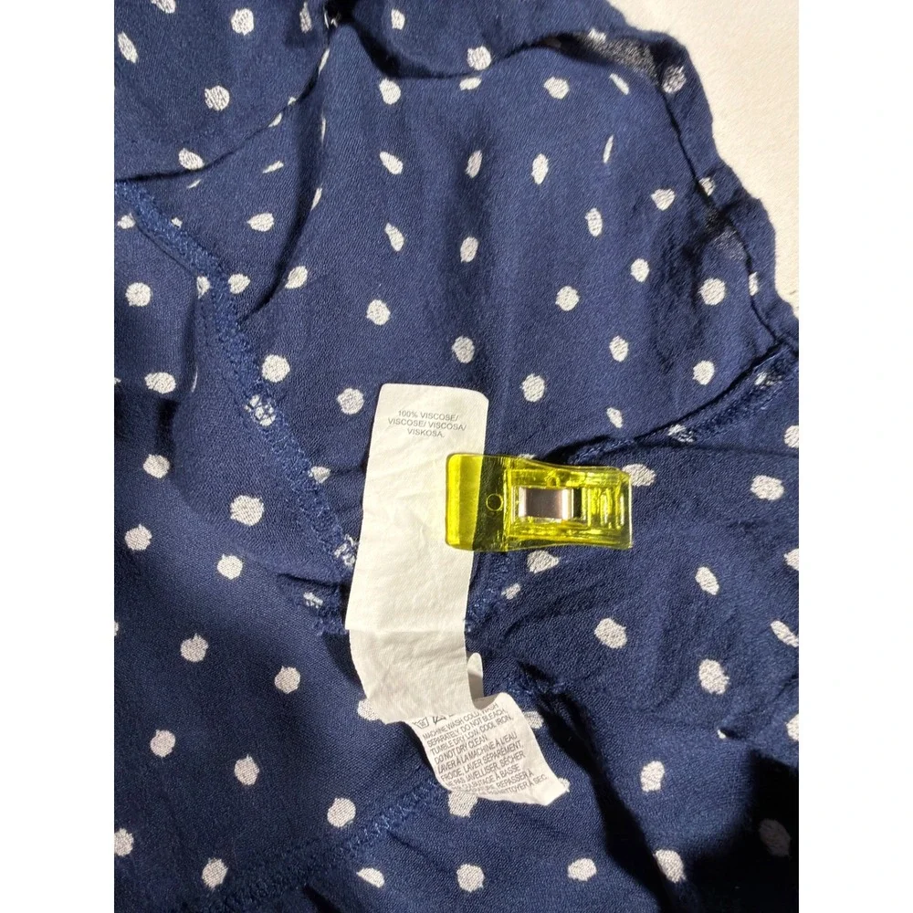 Lucky Brand Navy Blue Polka Dot Tiered Peasant Top Long Sleeve XL Boho Blouse - Picture 7 of 8